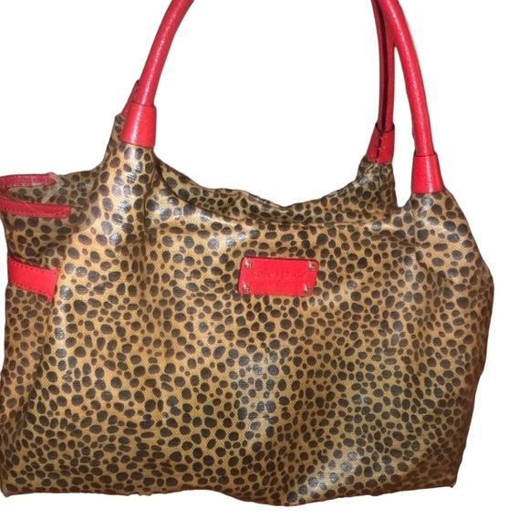Kate Spade large black and tan leopard print handbag  red leather with wallet - Picture 1 of 16